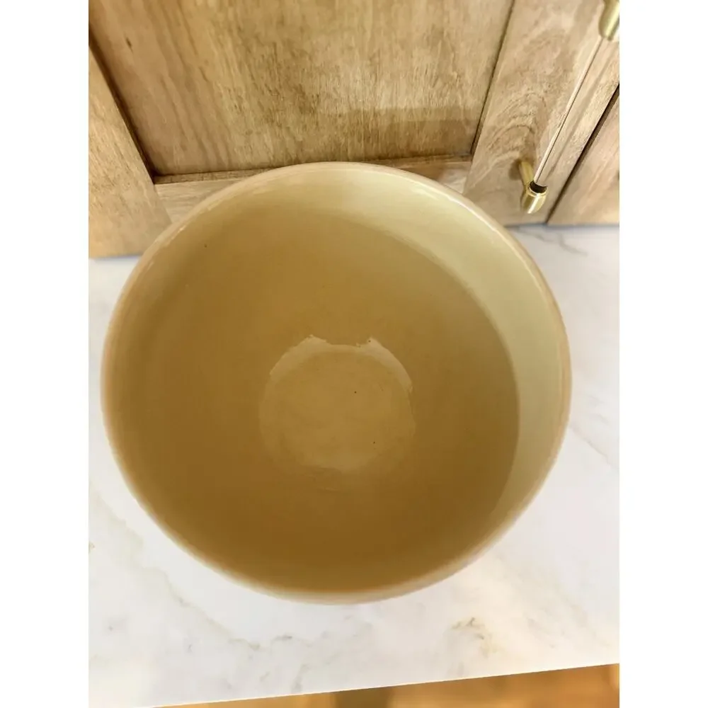 Estate Over and Back 9” Yellow Ware Mixing Bowl with Blue and Pink Stripes